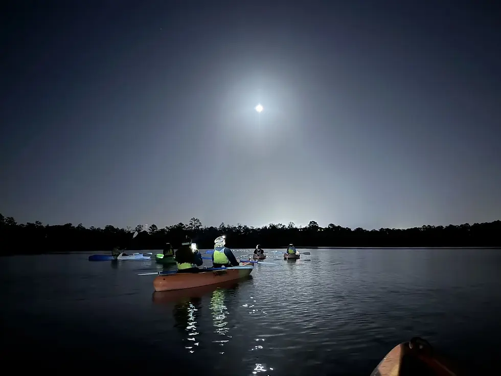 Students paddle under the blood full moon at Lake Claire