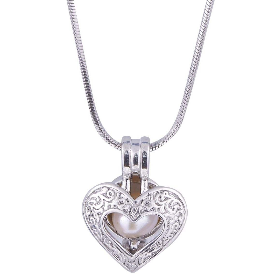Brass heart pendant with Sterling Silver chain - Includes 1 Oyster Opening/Pearl
