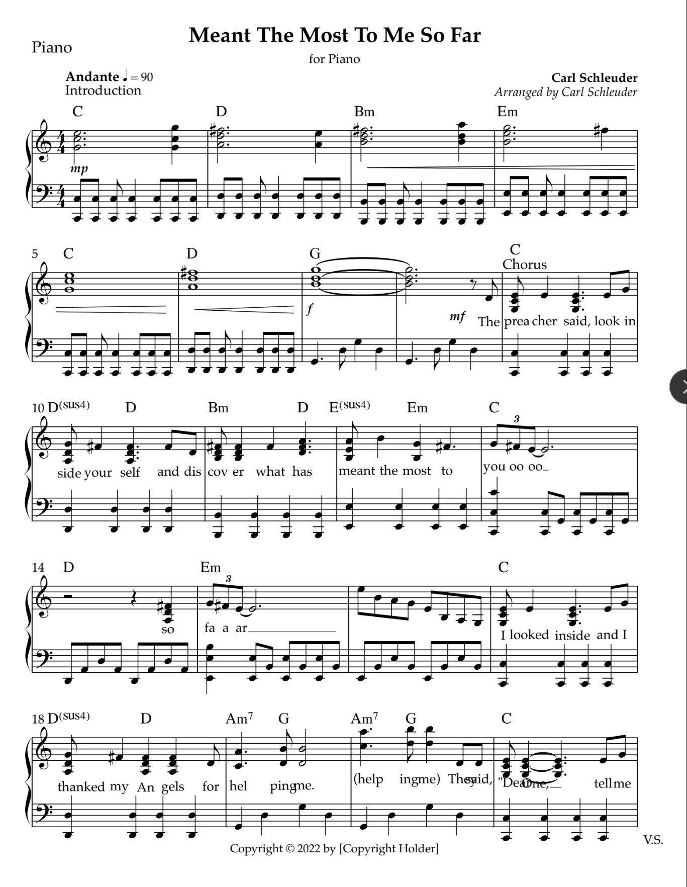 Meant The Most To Me So Far, Piano