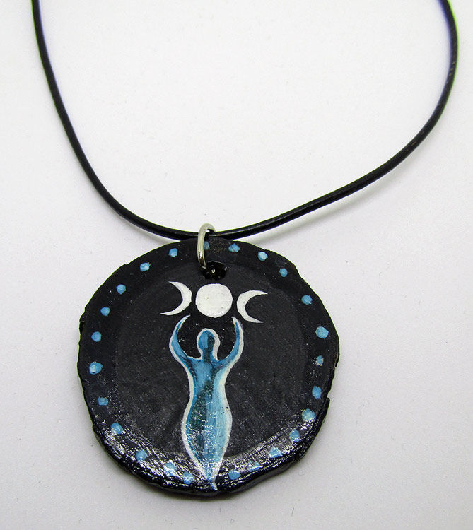 Thumbnail: Triple Moon Goddess Original Art Pendant OOAK, hand painted wearable art!