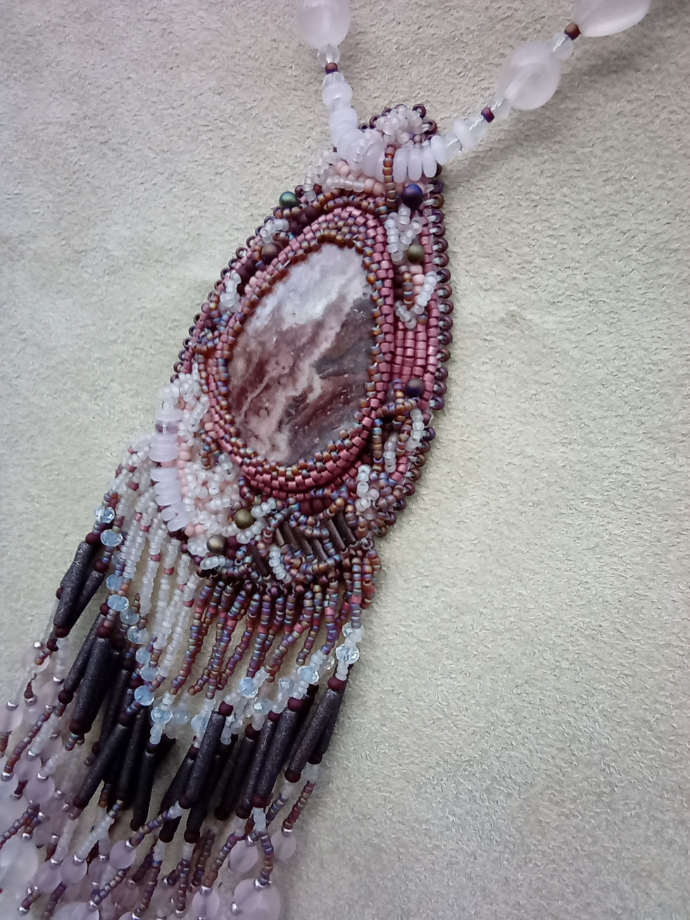 Thumbnail: Dusky Rose - Scottish stone and bead pendant