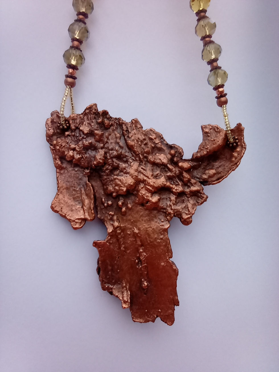 Thumbnail: Green crystal- Real wood electroformed copper necklace