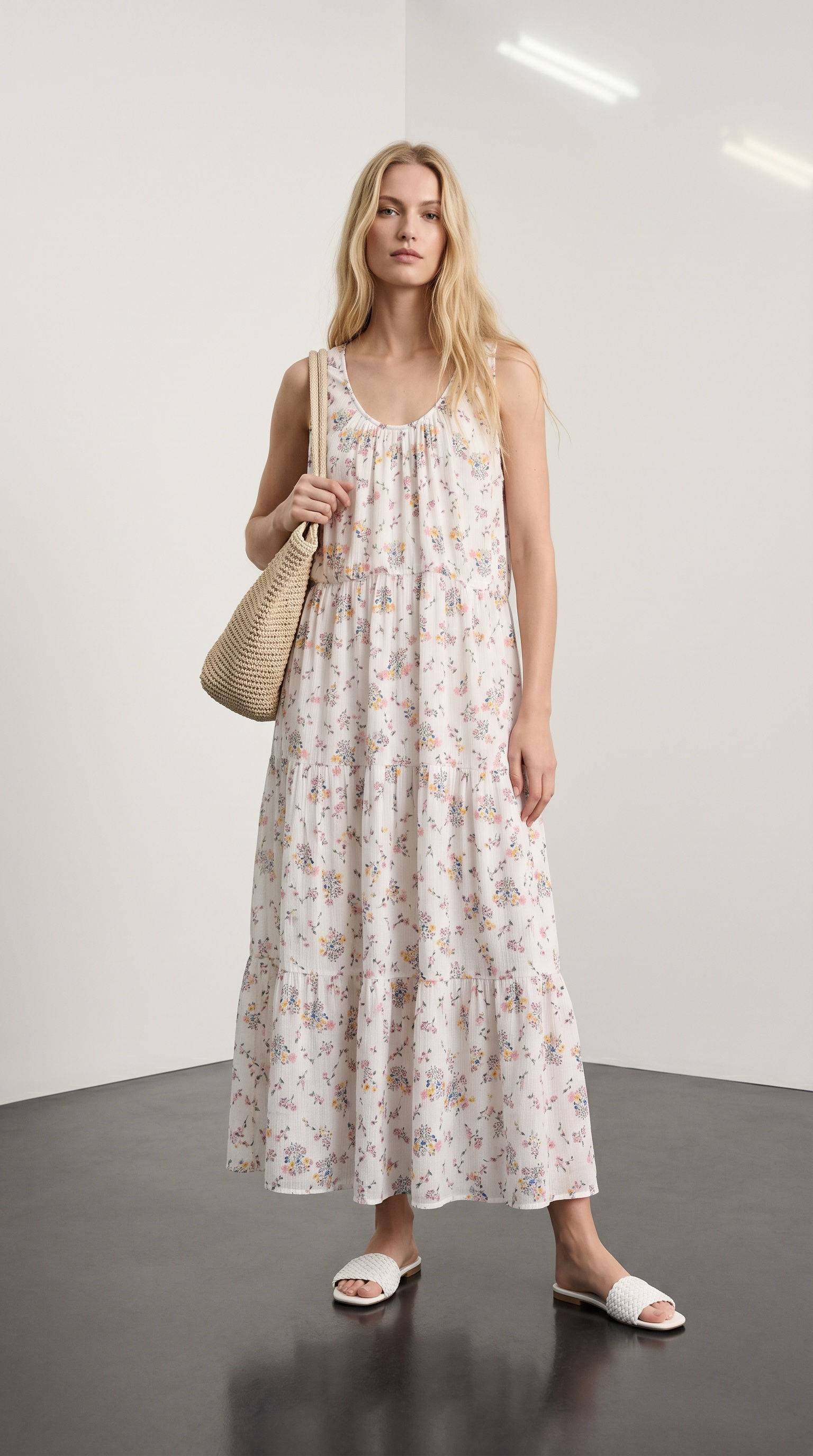 Women’s chiffon floral maxi dress with sleeveless V-neck design