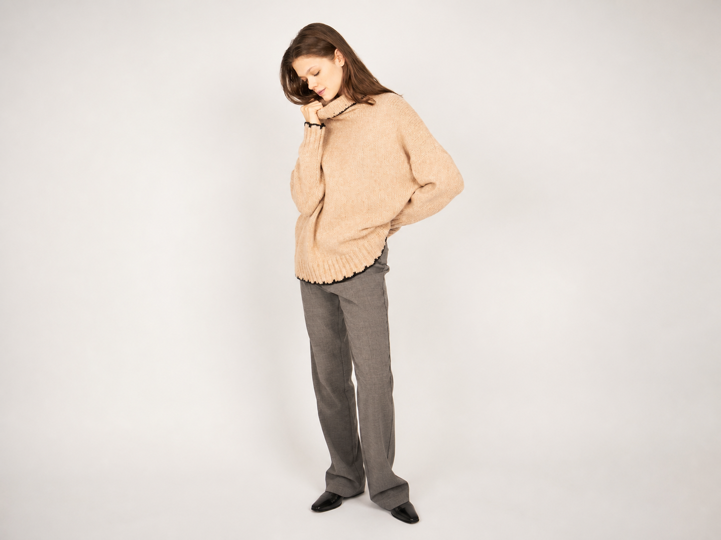 Grober Strickpullover mit Rollkragen – Woll-Baumwoll-Mix