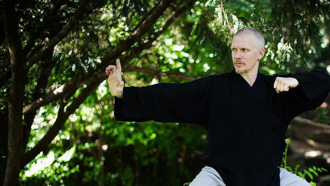 Bild von dem Inhaber der Website während er eine Qi Gong Form präsentiert