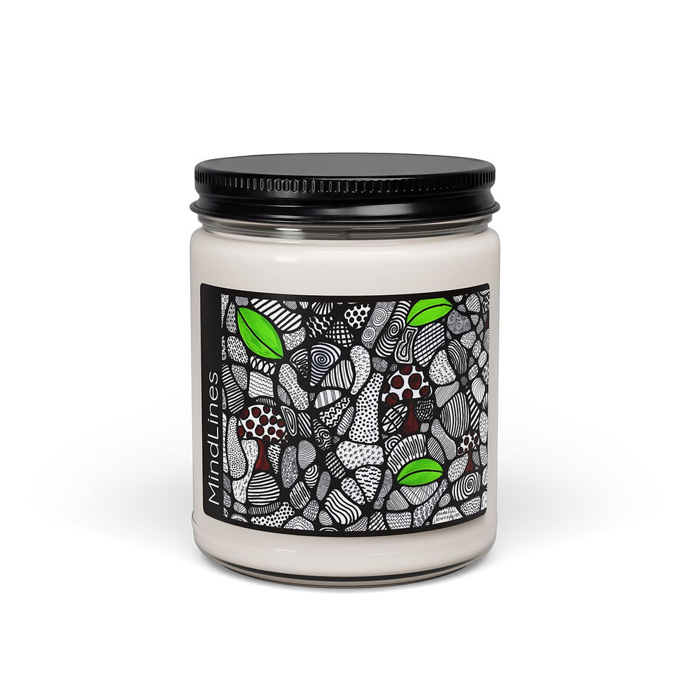 Thumbnail: 9oz Scented Soy Candle — Mushrooms & Leaves Neurographic