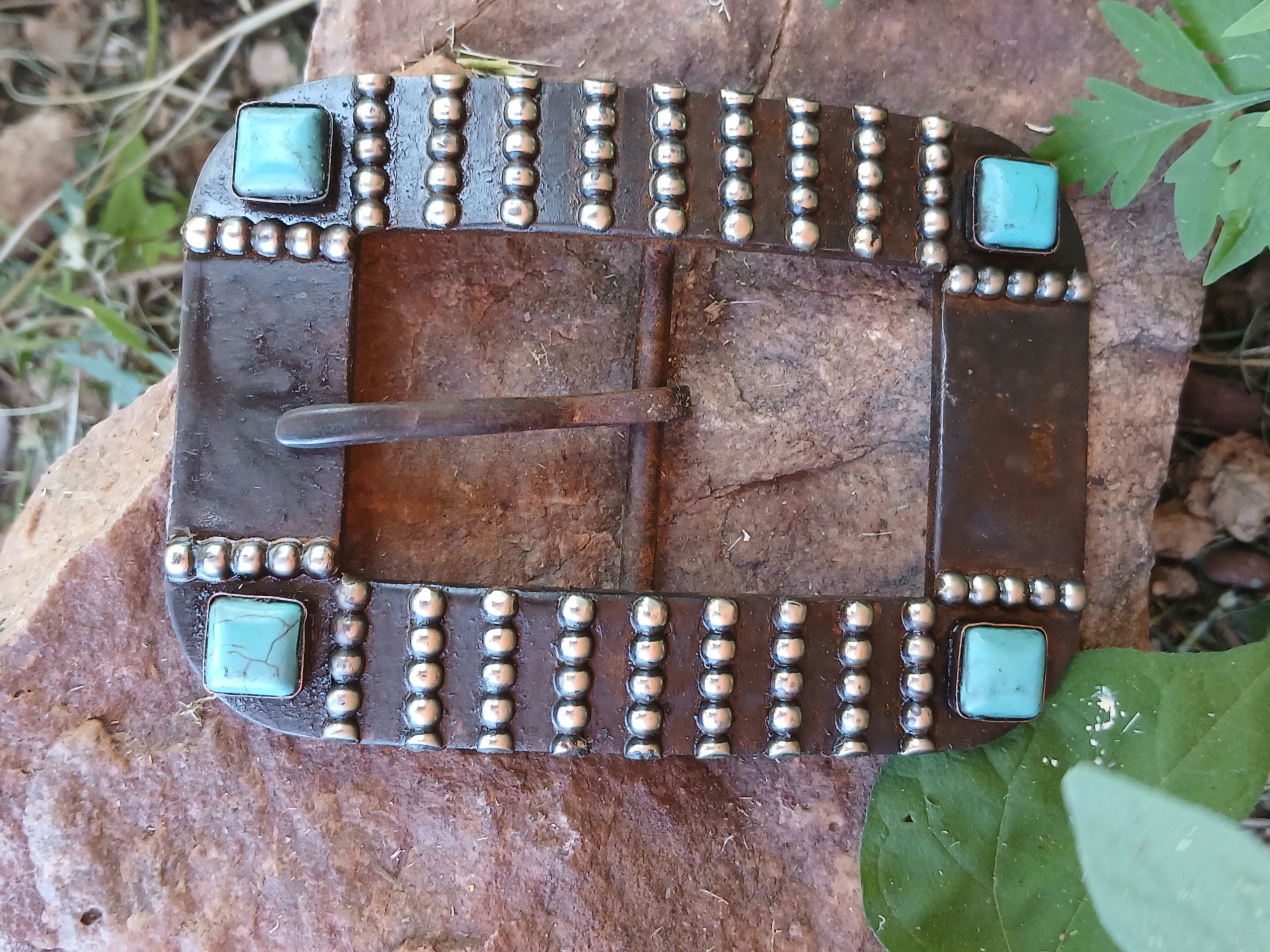 Square Turquiose and Silver Stripe Belt Buckle