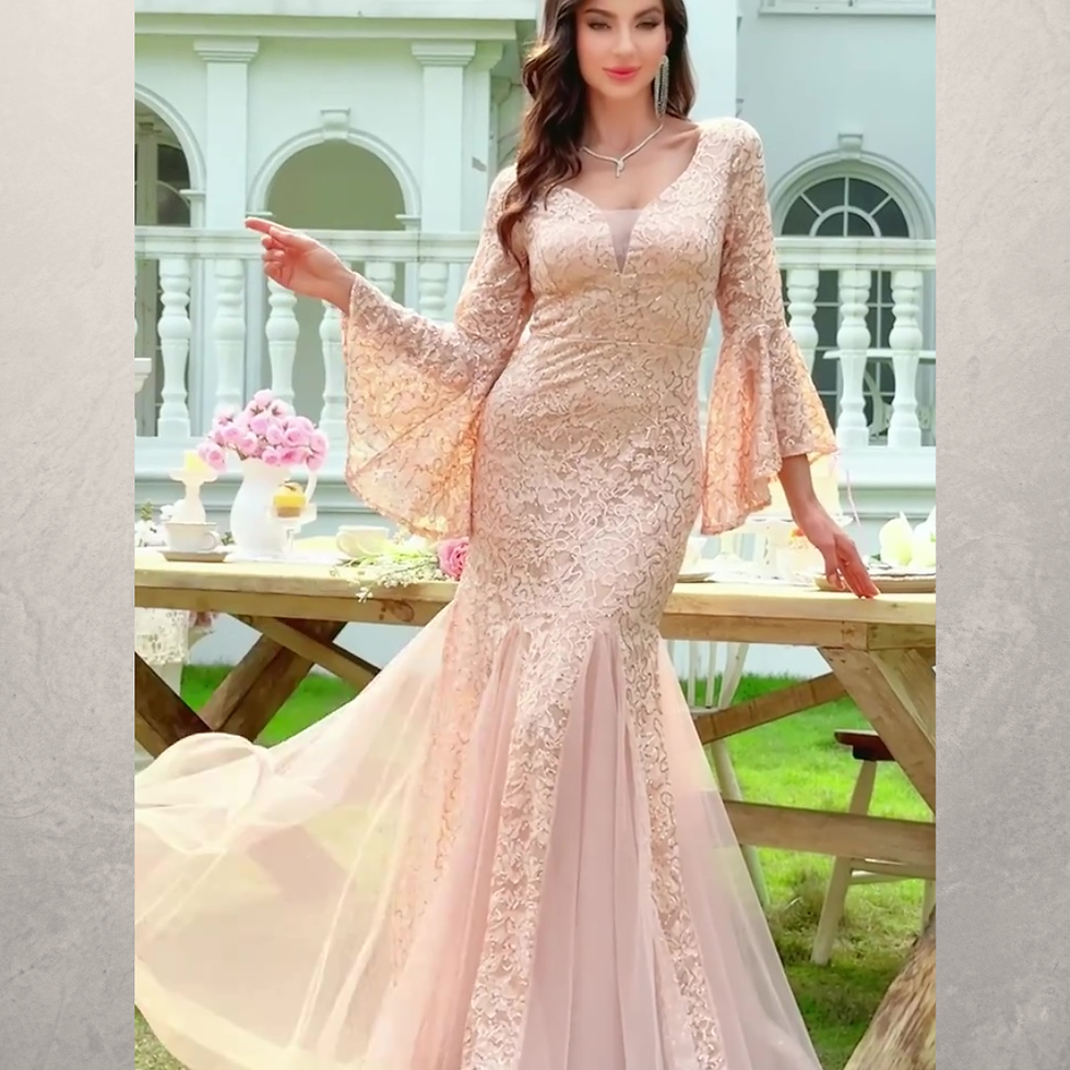 Miniatura: VESTIDO LUNA CORTE SIRENA C/ESCOTE V DRAPEADO C/LENTEJUELAS