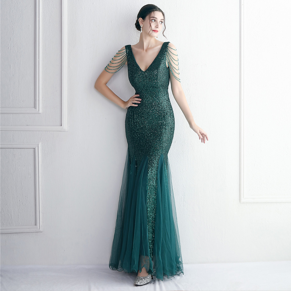 Miniatura: VESTIDO FRANKA CORTE SIRENA C/ESCOTE EN V C/PIEDRITAS