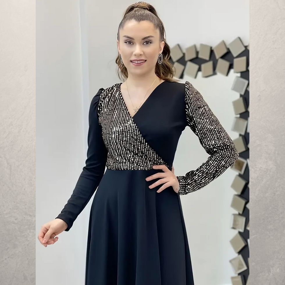 Miniatura: VESTIDO LIVIA CRUZADO COMBINADO C/LENTEJUELAS C/FALDA CIRCULAR C/MANGAS