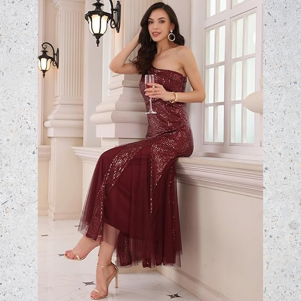 Miniatura: VESTIDO CATERINA CORTE PRINCESA C/1 HOMBRO C/TULL C/GODET C/LENTEJUELAS