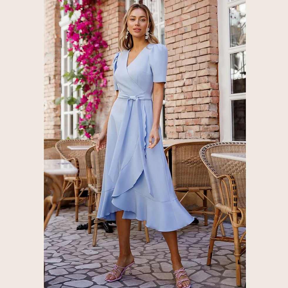 Miniatura: VESTIDO LERKA C/CUELLO V C/FALDA ENVOLVENTE C/LAZO