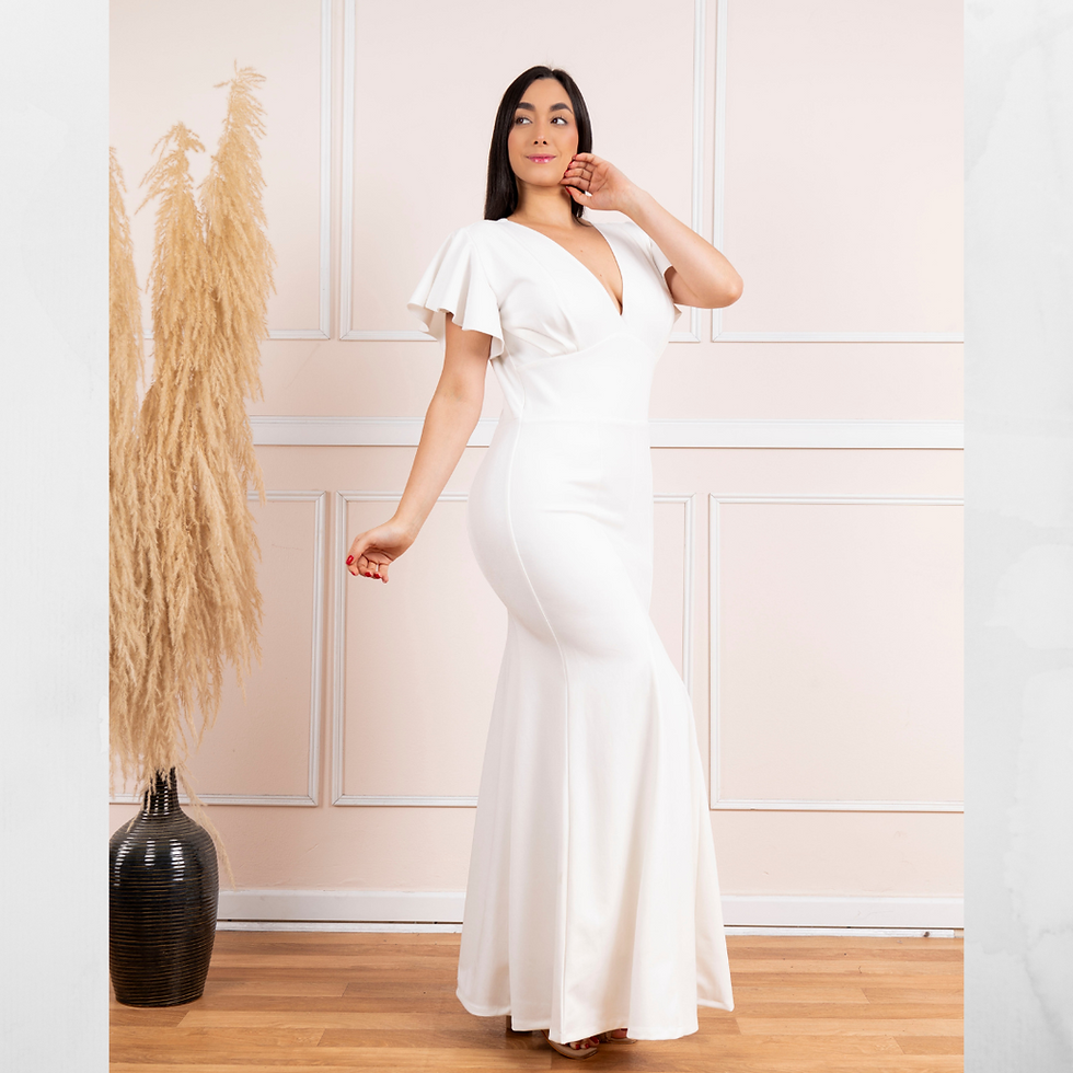 Miniatura: VESTIDO NATELLA CORTE SIRENA CRUZADO C/MANGAS VOLANTES C/PRETINA