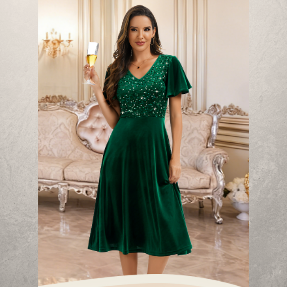 Miniatura: VESTIDO SAJAROVA C/FALDA CIRCULAR C/CUELLO V C/MANGAS MARIPOSA C/LENTEJUELAS