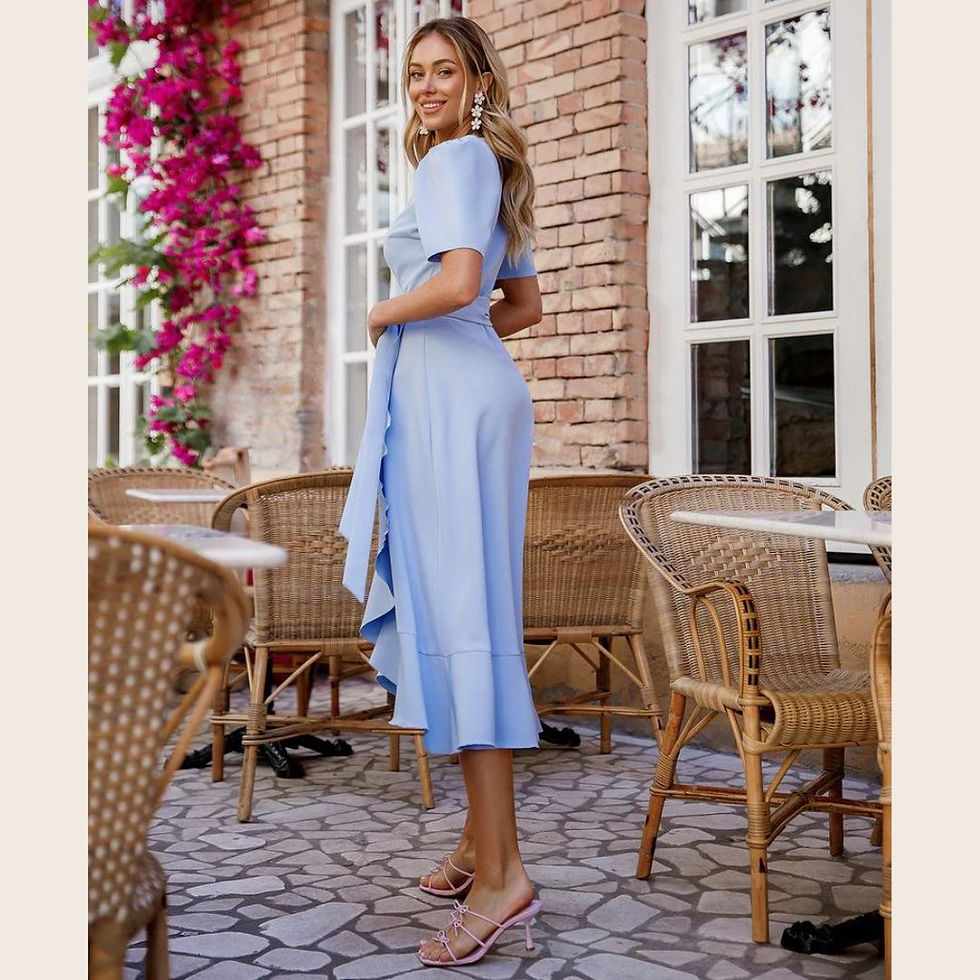 Miniatura: VESTIDO LERKA C/CUELLO V C/FALDA ENVOLVENTE C/LAZO