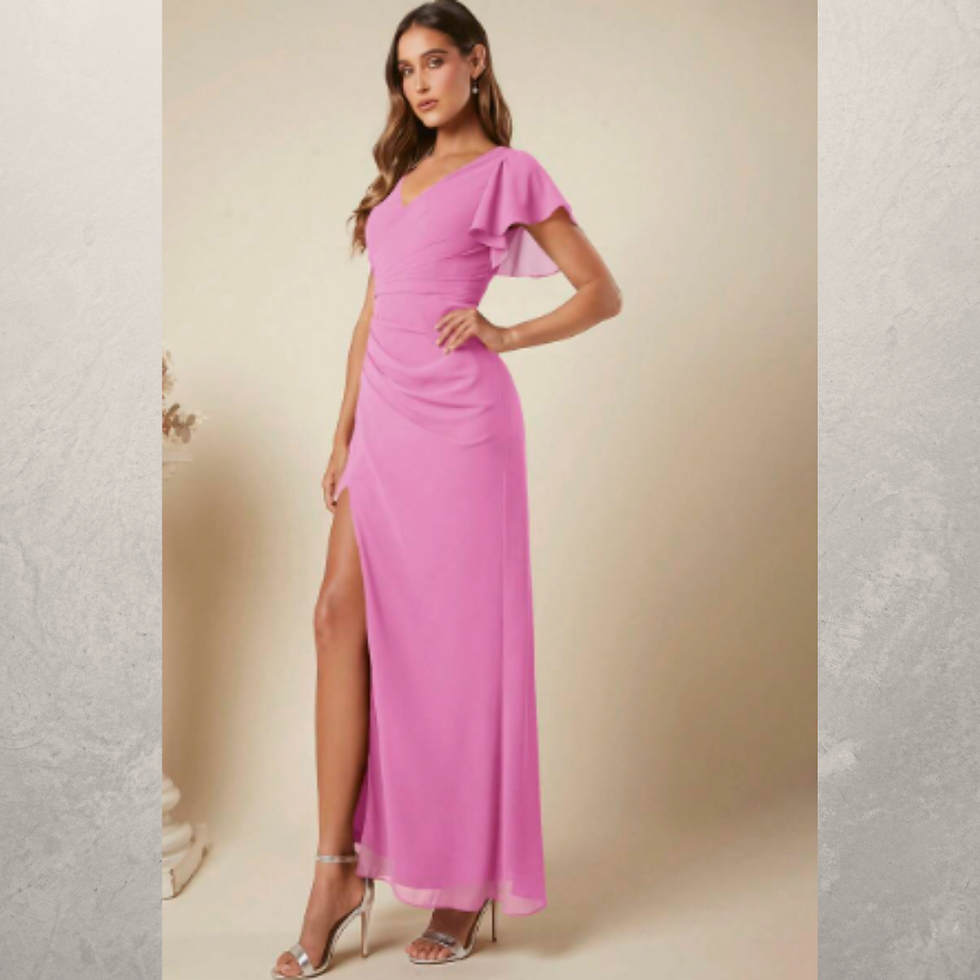 Miniatura: VESTIDO SERAFINA CRUZADO DRAPEADO C/ABERTURA C/MANGAS VOLANTES