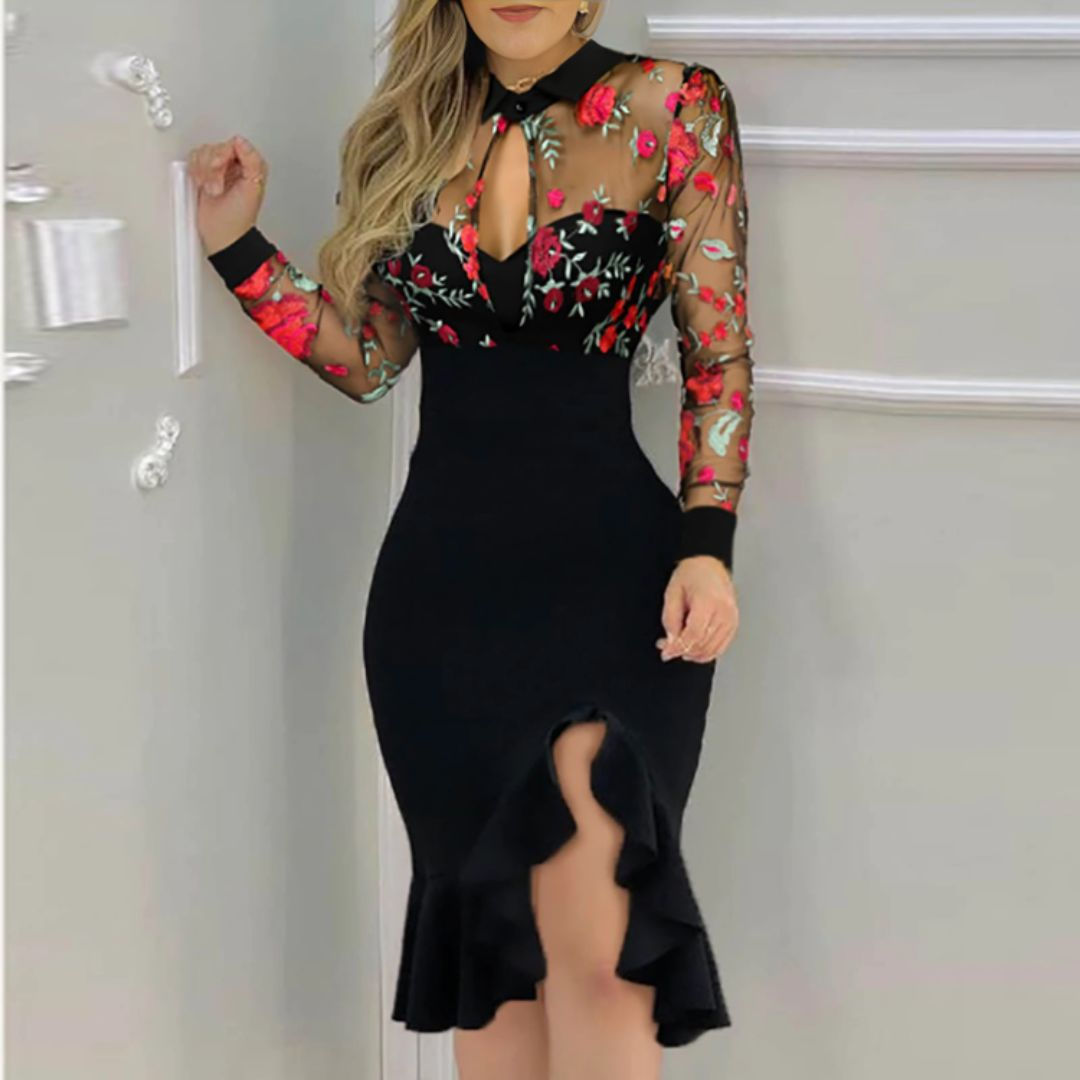 VESTIDO DOMENICA C/TULL BORDADA C/BOBOS