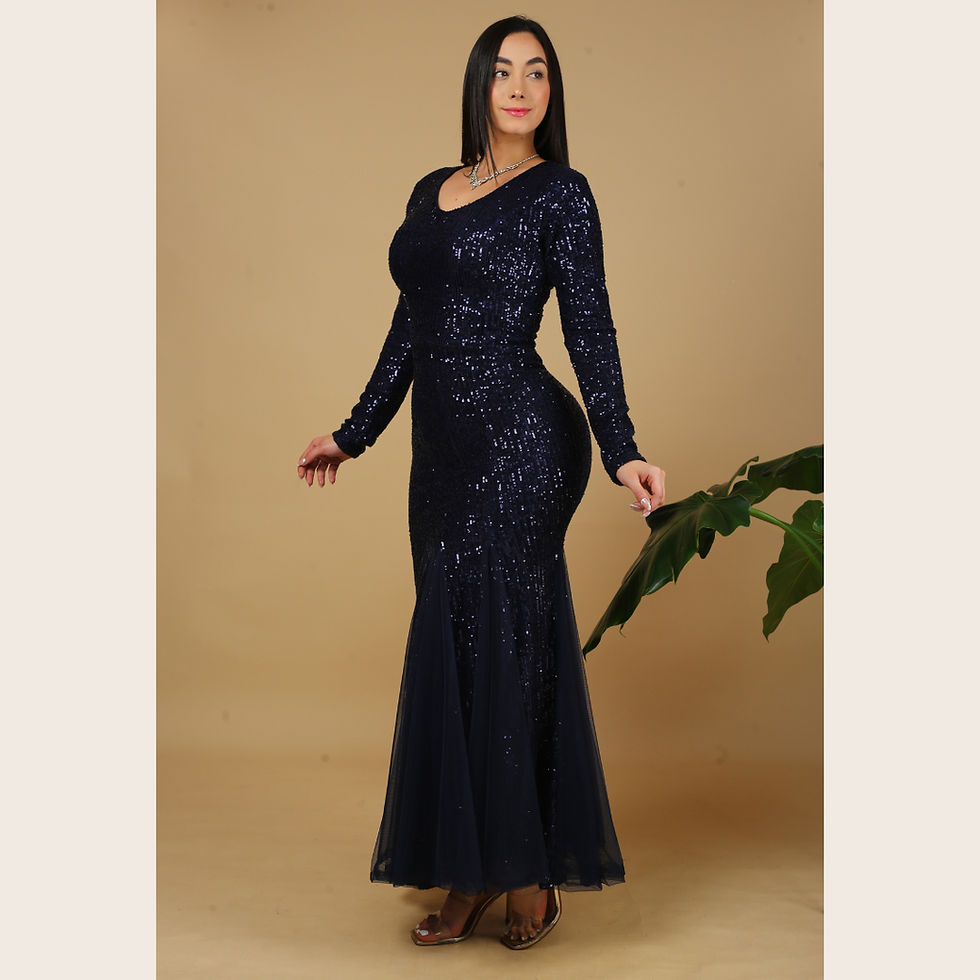 Miniatura: VESTIDO DOMINIKA CORTE SIRENA C/CUELLO V C/TULL VOLANTES