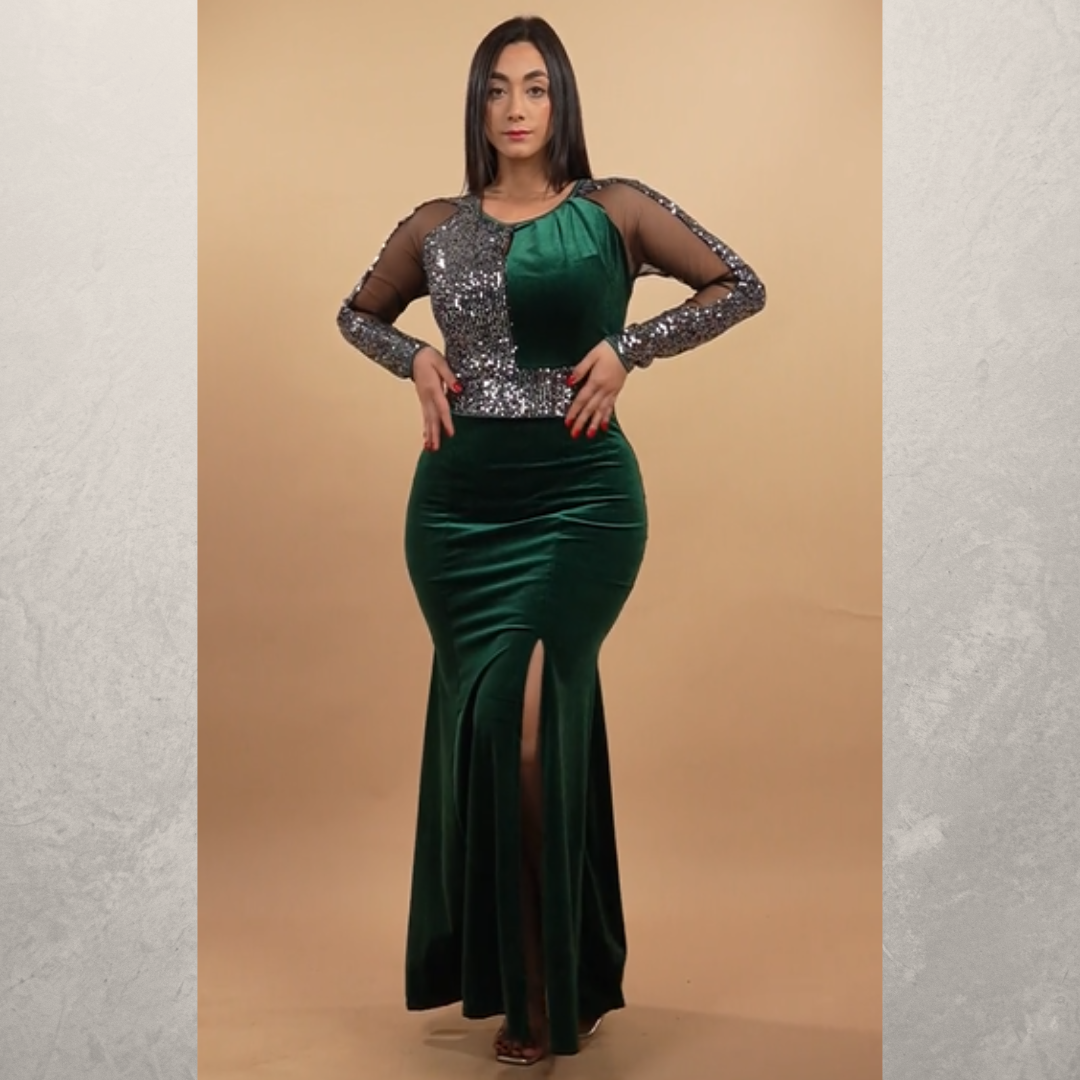 VESTIDO DOMINA CORTE SIRENA C/PRETINA C/TULL C/LENTEJUELAS