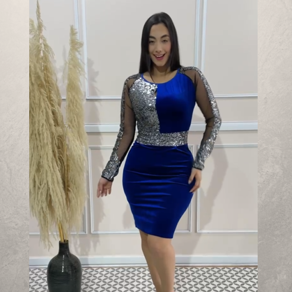 Miniatura: VESTIDO ELIZABETA CORTE TUBO C/PRETINA C/TULL C/LENTEJUELAS