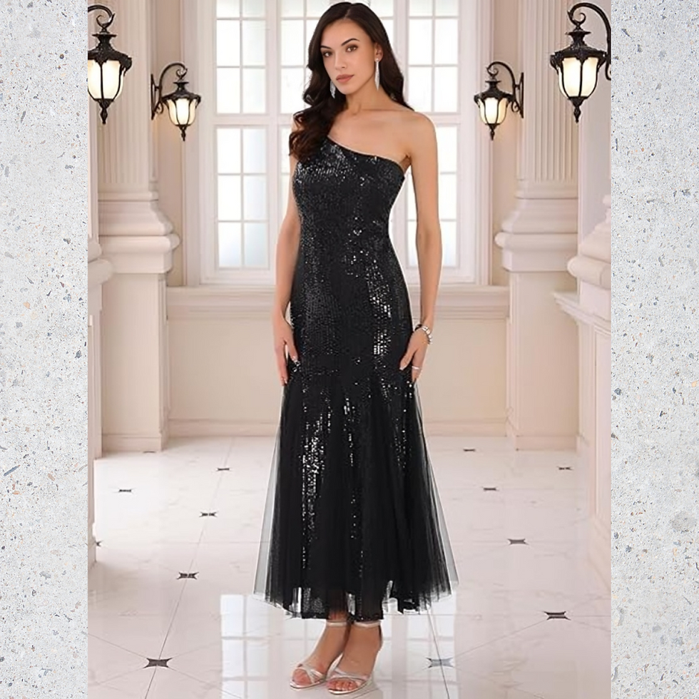 Miniatura: VESTIDO CATERINA CORTE PRINCESA C/1 HOMBRO C/TULL C/GODET C/LENTEJUELAS