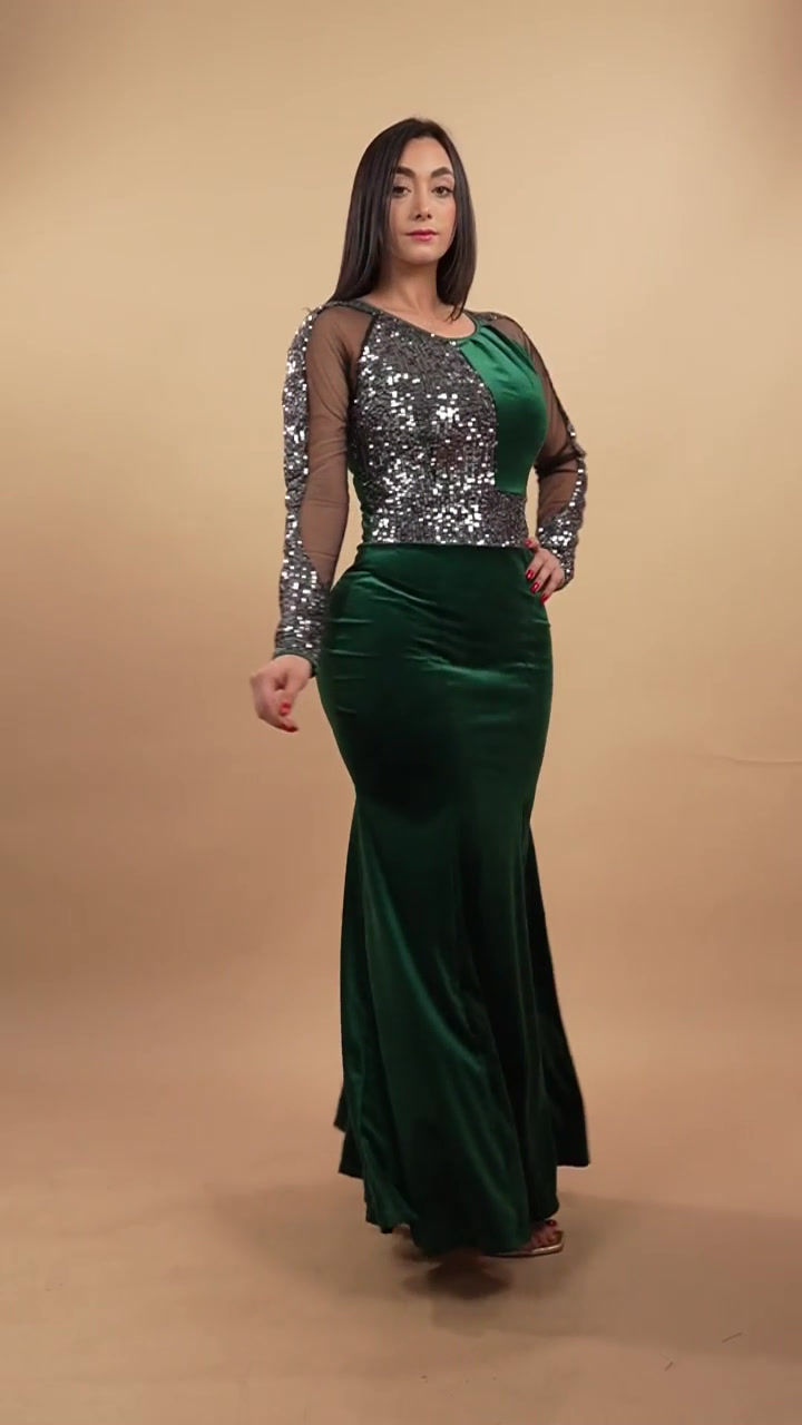 Miniatura: VESTIDO DOMINA CORTE SIRENA C/PRETINA C/TULL C/LENTEJUELAS