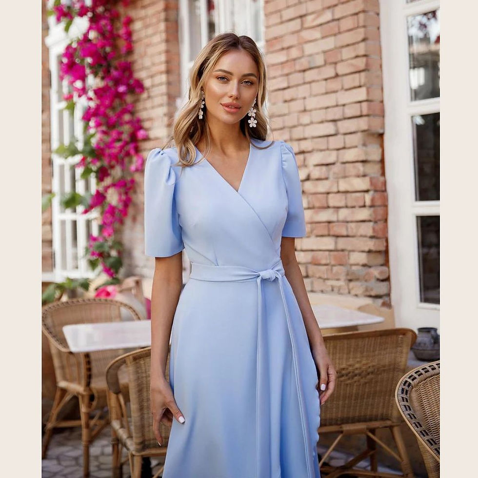 Miniatura: VESTIDO LERKA C/CUELLO V C/FALDA ENVOLVENTE C/LAZO
