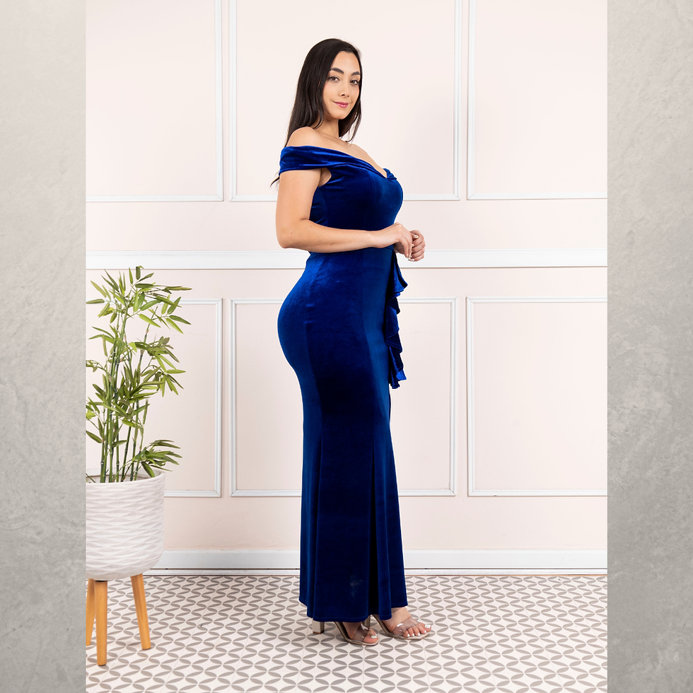 Miniatura: VESTIDO ELECTRA CORTE SIRENA C/HOMBROS CAIDOS C/OLAN C/ABERTURA