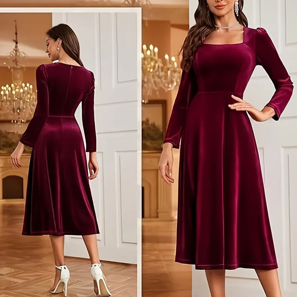Miniatura: VESTIDO LIVIA C/ESCOTE CUADRADO C/FALDA CIRCULAR C/MANGAS ABULLONADAS