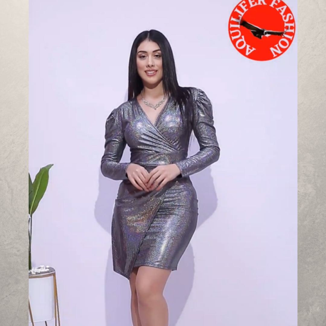 VESTIDO IMELDA CRUZADO C/MANGAS ABULLONADAS C/PRETINA