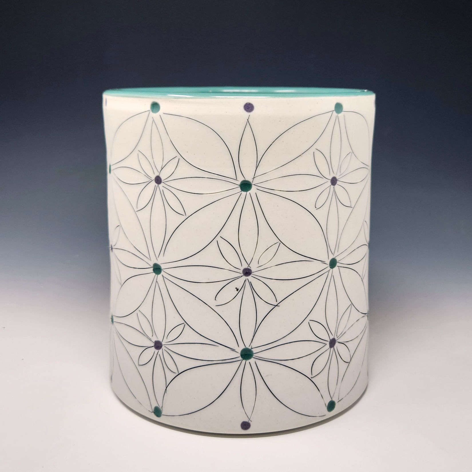 Teal Flower Utensil Holder