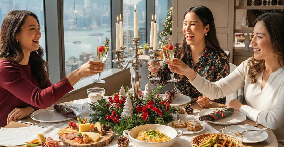 Christmas brunch in Hong Kong 2025 with festive dishes and holiday decoration.