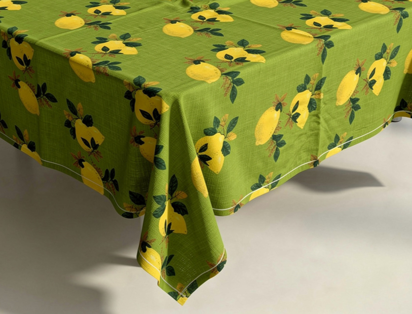 Tablecloth Lucky Lemons -dk green