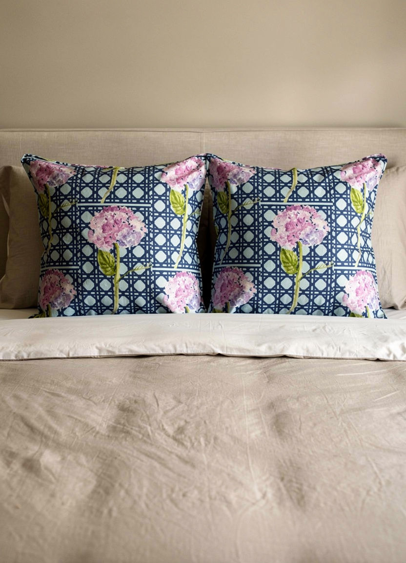 Thumbnail: Bamboo Trellis 26 x 26 pillow dark blue