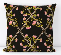 Blooms and Bamboo-26 x 26 inch pillow black
