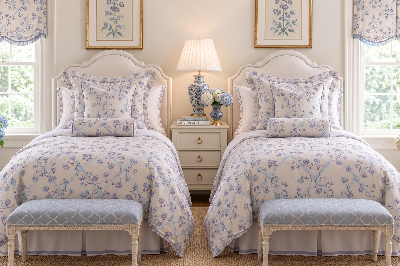 All sizes Duvet cover--"Blooms and Bamboo"-pink