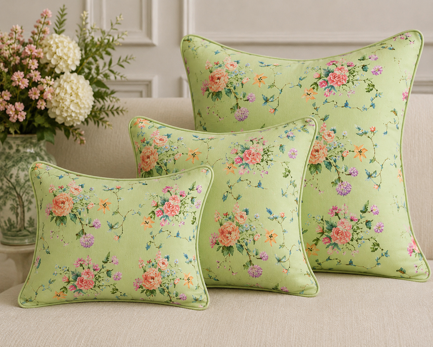 "Margeaux" pillows -palest green