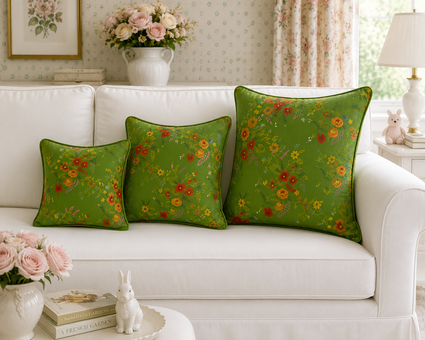 Pillows in "Whimsical wildflowers"=dk green
