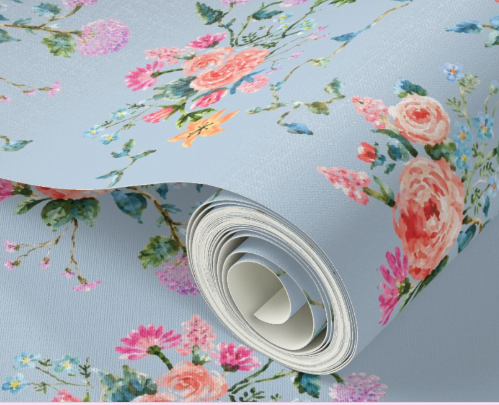 "Margeaux" wallpaper in light blue