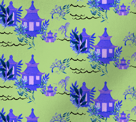 "Pippa's Pagoda" fabric -lt green