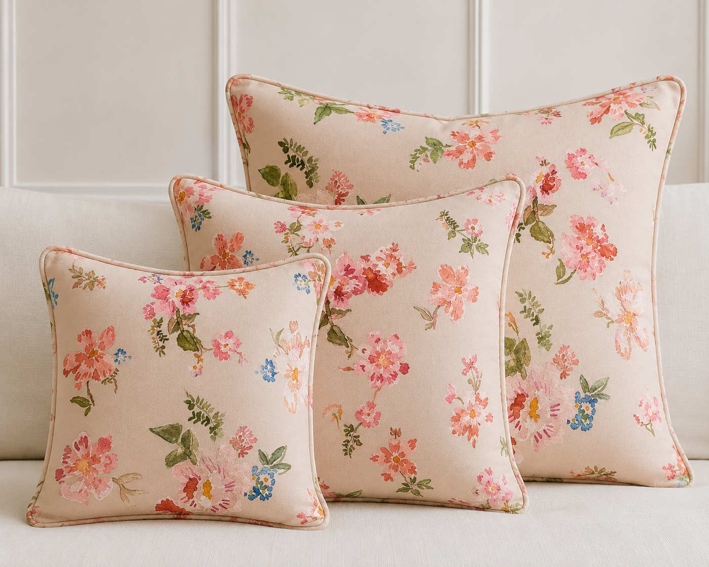 choose your size pillow in "Bonny Blossoms" pink"