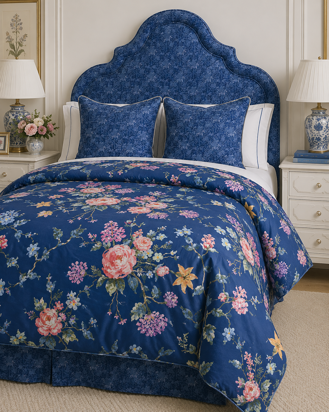 Duvet cover all sizes--"Margeaux" dark blue