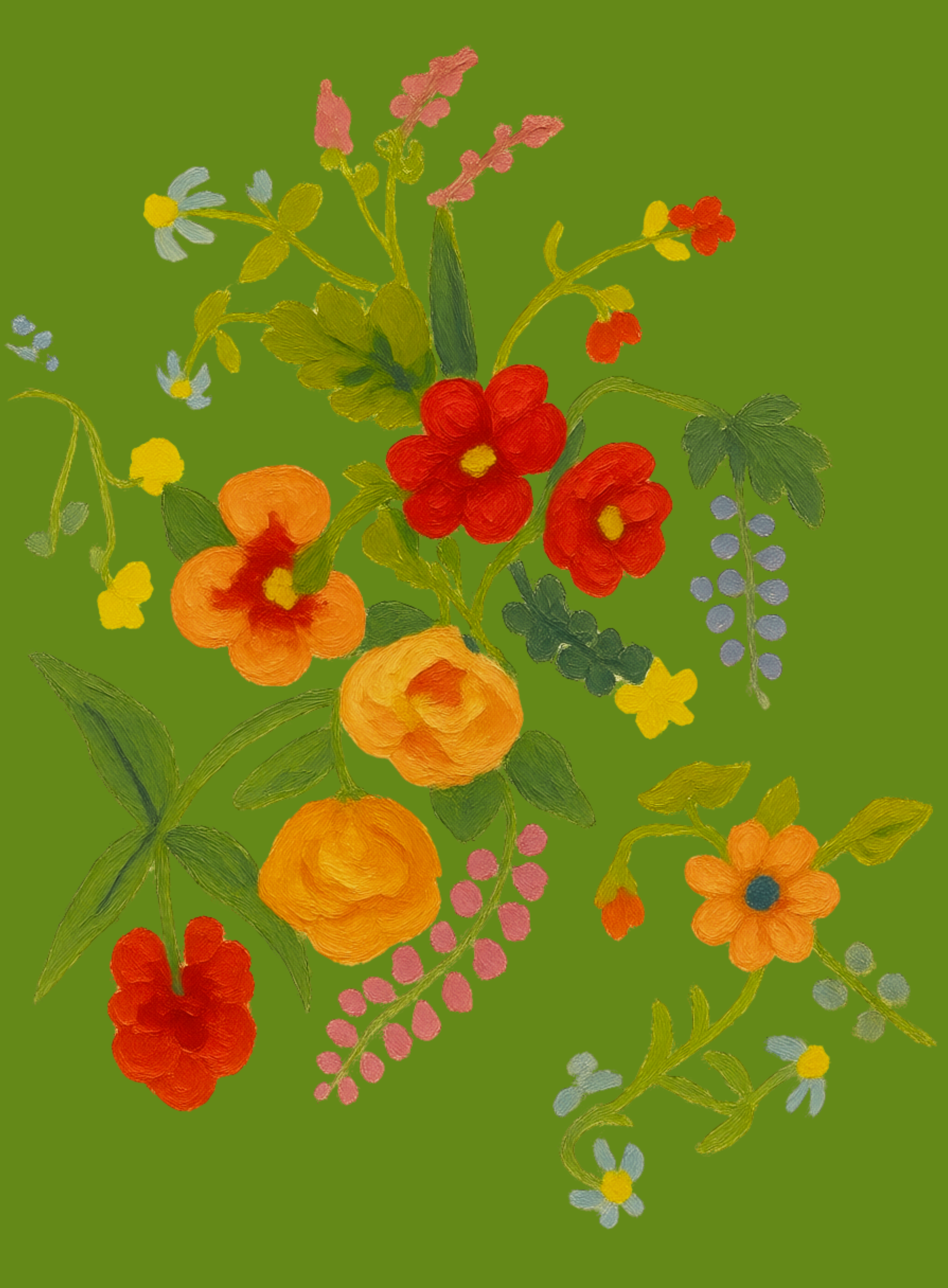 "Whimsical Wildflowers" fabric-dk green