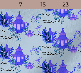 "Pippa;s Pagoda" fabric -lt blue