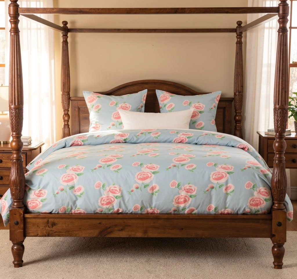 All sizes duvet cover- Precious Peonies lt blue