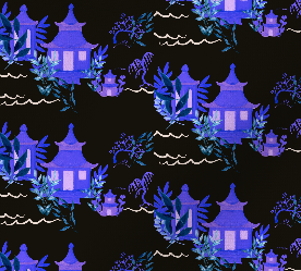 "Pippa's Pagoda" fabric -black
