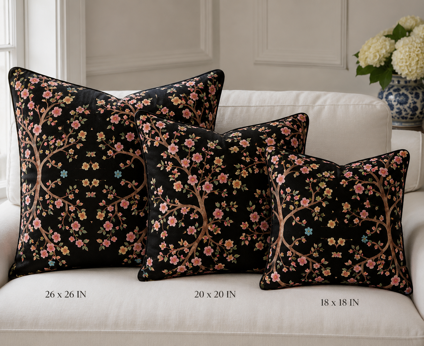 Pillows in "Mirrored Trees"-black