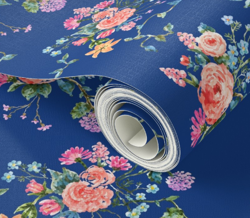 "Margeaux" wallpaper in dark blue