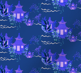 "Pippa;s Pagoda" fabric - dk blue