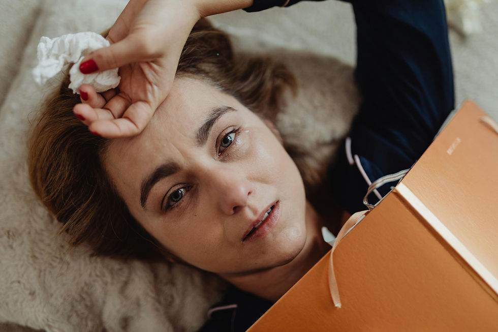 woman in bed or sofa stressed and upset